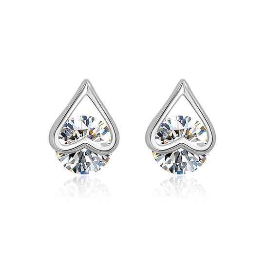 Round Cubic Zirconia Crystal Heart Stud Earrings