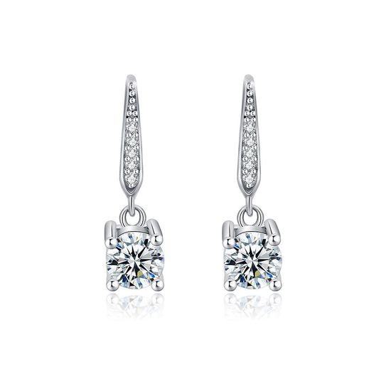 Solitaire Round Cut Cubic Zirconia Crystal Drop Earrings