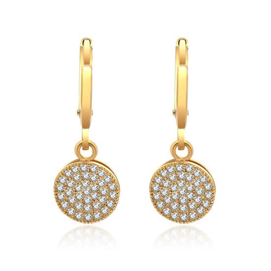 Gold Plated Micro Pave Cubic Zirconia Disc Huggie Drop Earrings