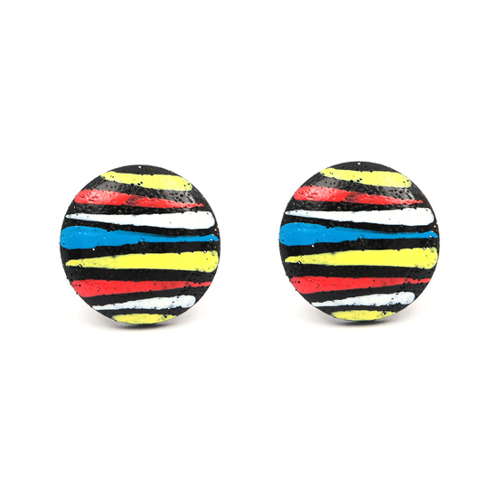 Round hand painted striped colours wooden stud...