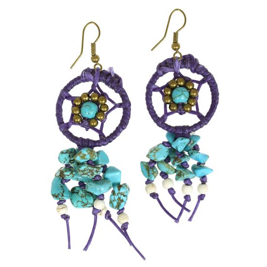 Handmade Purple Dream Catcher with Turquoise Stones...