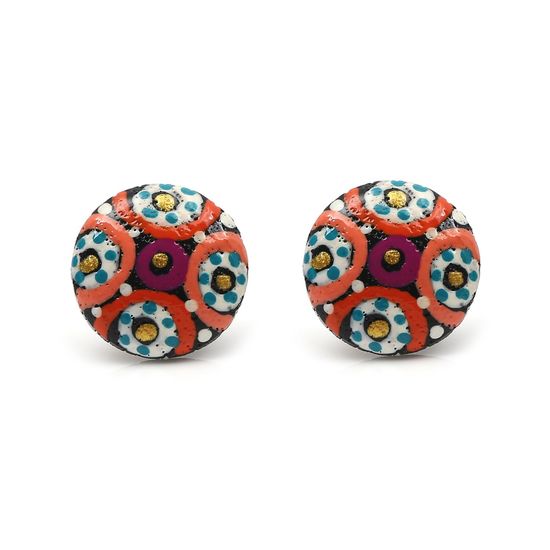 Colourful Spotty Wooden Button Stud Earrings with Plastic Posts