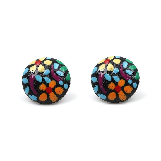 Colourful Flowers Wooden Button Stud Earrings...