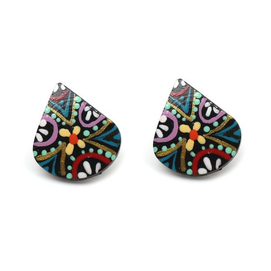 Lively Wild Flowers Coconut Shell Teardrop Stud Earrings with Plastic Posts
