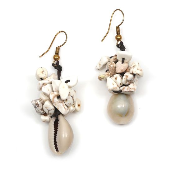 White Howlite Stone with Cowrie Shell Drop Earrings