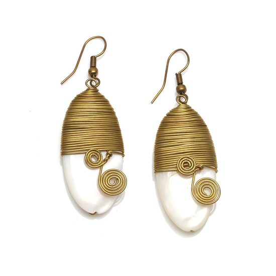 White Oval Mother Of Pearl with Gold Tone Spiral...