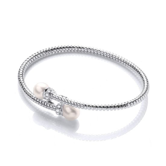 Cross Over Wire Bangle with Fresh Water Pearls...