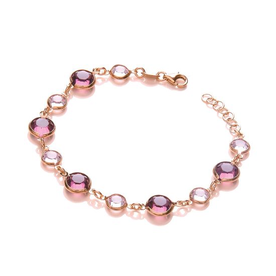 Purple, Pink Swarovski Stones, Silver Rose Coated Bracelet