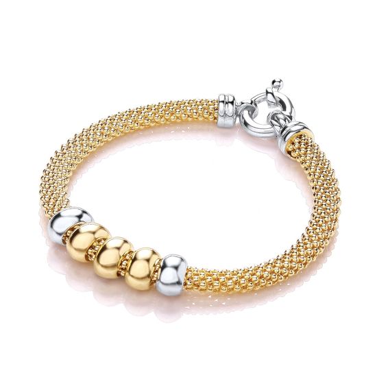 Yellow Mesh with 5 Beads Bracelet 7"