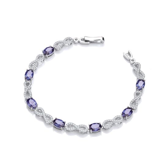 Infinity with Sapphire Blue CZs Tennis Silver Bracelet