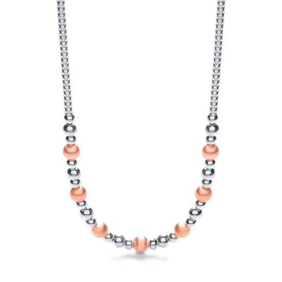 Silver & Rose Plated Beads Necklace 17"/43cm