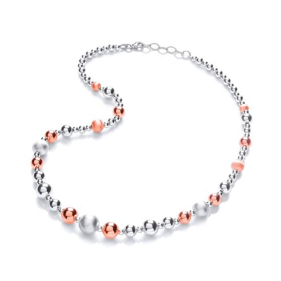 Silver & Rose Plated Graduated Beads Necklace