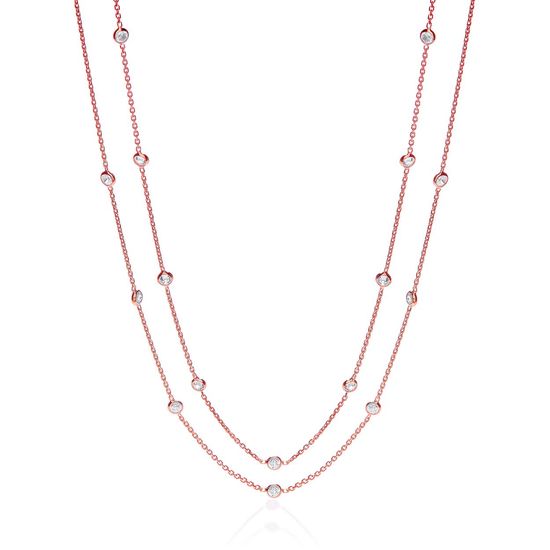 Rose Coated Rubover 23 CZs Necklace 38"