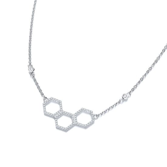 Honeycomb Style Pendant Silver CZ Necklace