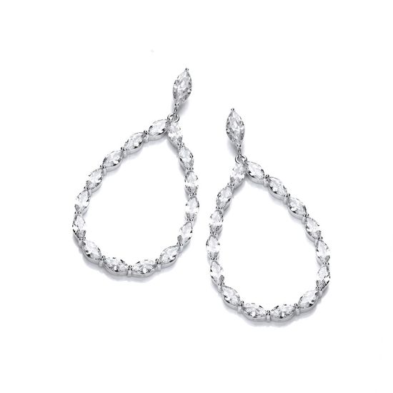 Pear Shape Drop with Marquise CZ Silver Earrings