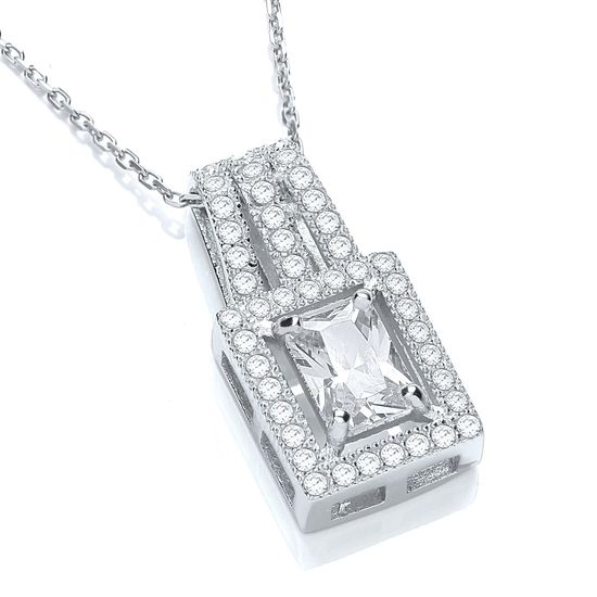 Square Shape Cluster CZ Pendant with 18"...