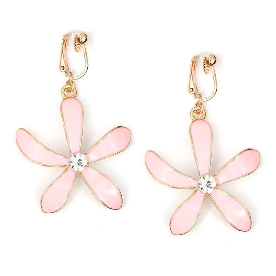 Pink Enamel Flower with Crystal Gold-Tone Clip-on...