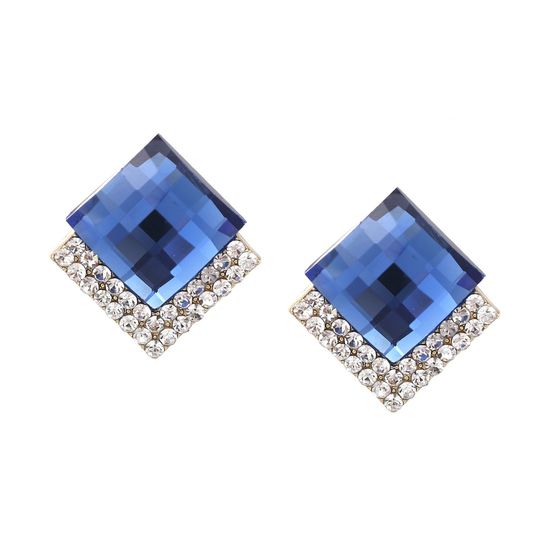 Blaue rautenförmige Ohrclips mit Zirkonia