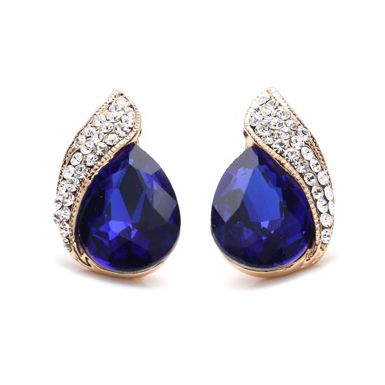 Blue Crystal Diamante Teardrop Gold-tone Clip...