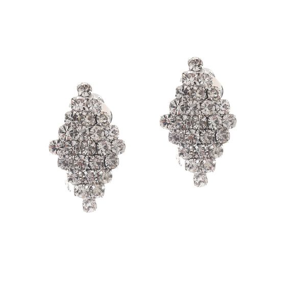 Diamond Shape Crystal Pave Bridal Clip on Earrings