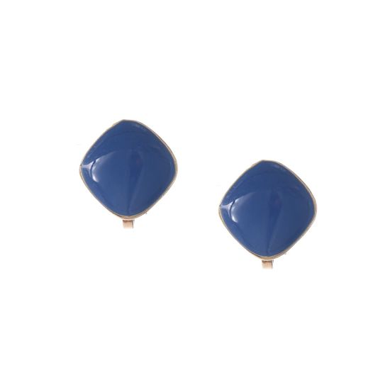 Navy Blue Enamel Diamond Shaped Clip On Earrings