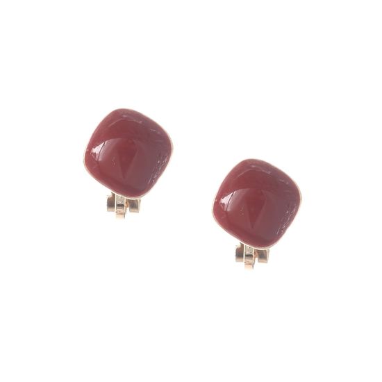Wine Red Enamel Diamond Shaped Clip On Earrings