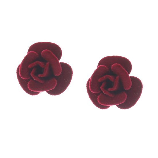 Red Suede Rose Flower Clip On Earrings