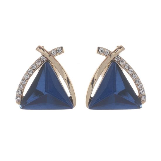 Blue Triangle Crystal Gold Tone Clip On Earrings