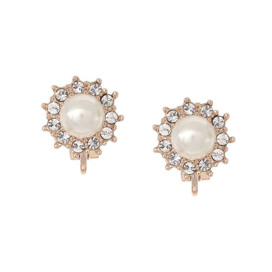 Gold-Plated Simulated Pearl with Crystal Clip On Earrings