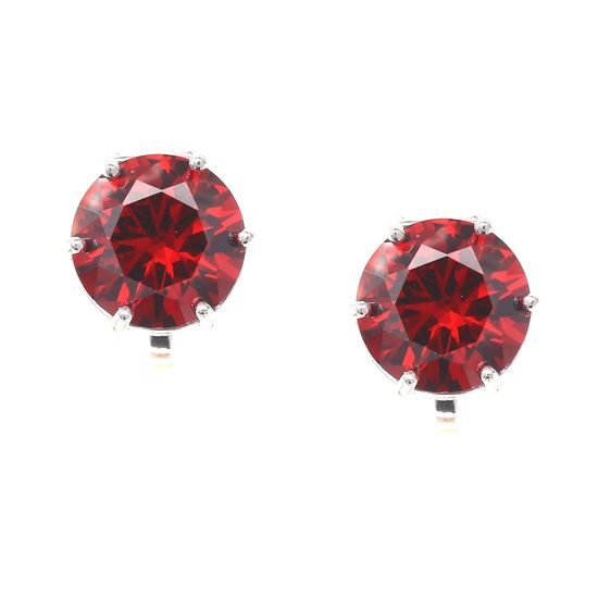 Simulated Red Garnet January Birthstone CZ Crystal White Gold Plated Clip On Earrings