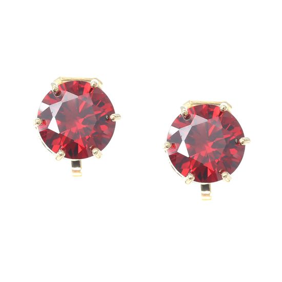Simulated Red Garnet January Birthstone CZ Crystal Yellow Gold Plated Clip On Earrings