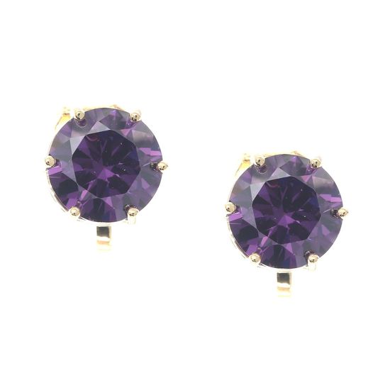 Simulated Amethyst February Birthstone CZ Crystal Yellow Gold Plated Clip On Earrings