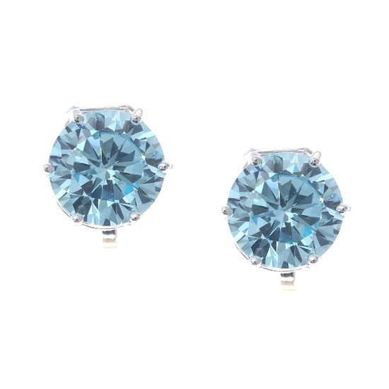 Simulated Aquamarine March Birthstone CZ Crystal White Gold Plated Clip On Earrings