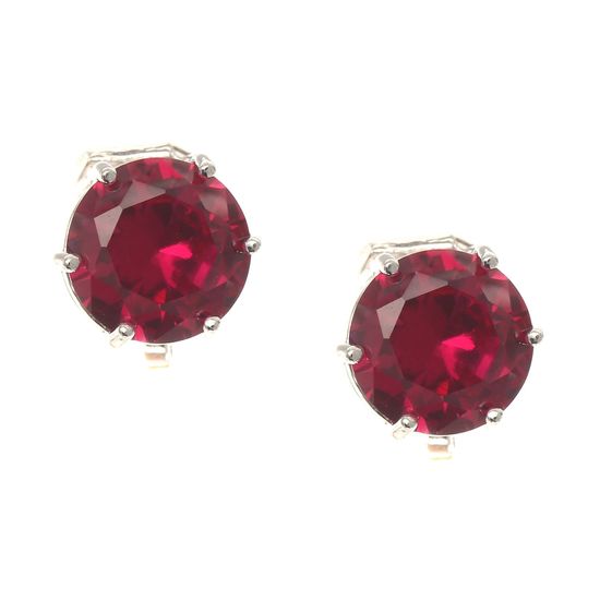 Simulated Red Ruby July Birthstone CZ Crystal White Gold Plated Clip On Earrings