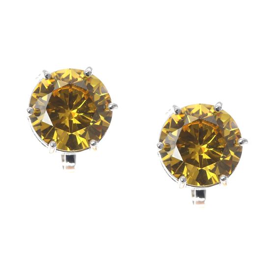 Simulated Citrine November Birthstone CZ Crystal White Gold Plated Clip On Earrings