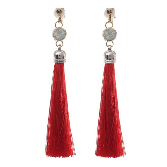 Red Tassel with Opalesque Statement Drop Clip...