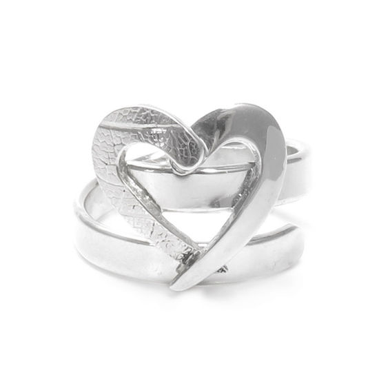 Textured Heart Adjustable Sterling Silver Ring