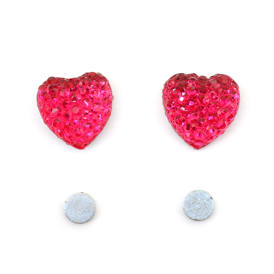 Pink acrylic rhinestone heart magnetic earrings