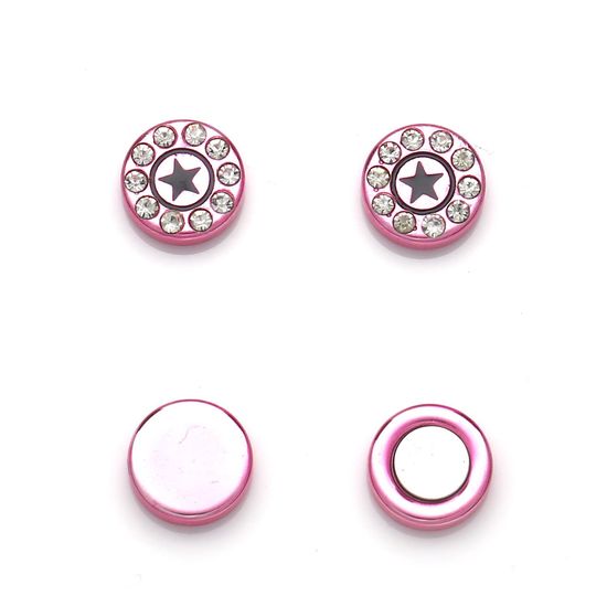 Pink Round Crystal Star Magnetic Non-Pierced Earrings