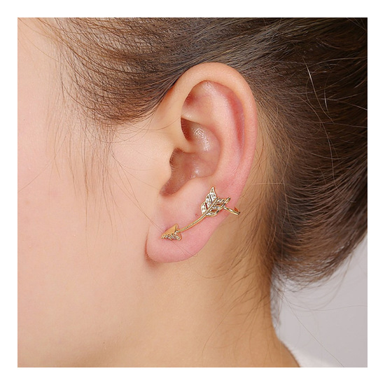 Gold plated arrow crystal ear cuff earrings with...