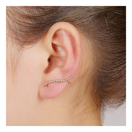Gold plated pave crystal ear cuff earrings with gift box