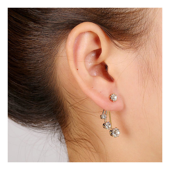 1 pair gold plated round cubic zirconia stones ear jacket earrings with gift box