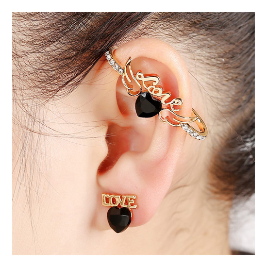 Gold-tone love angel heart crystal ear cuff wrap earring
