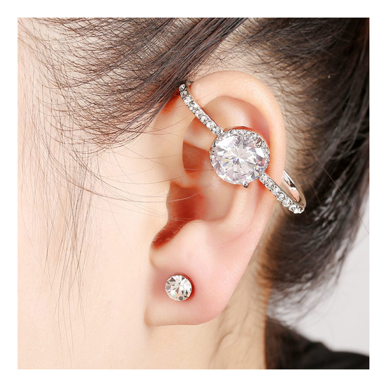 Silver-tone sparkle crystal stud ear cuff wrap earring