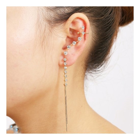 Morning crystal dew tassel ear cuff drop earring
