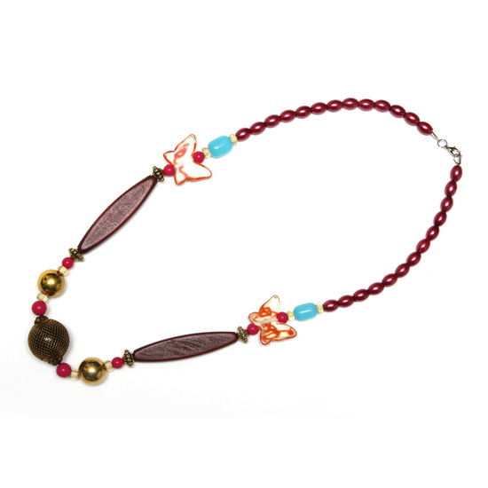 Multicoloured beads with butterfly charms composite necklace