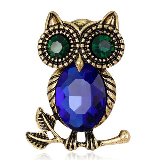 Blue Crystal Owl with Green Eye Vintage Style 
