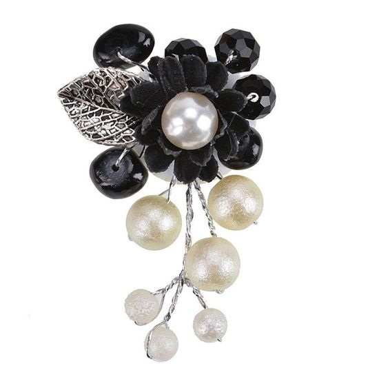 Black Flower with Faux Pearls and Beads