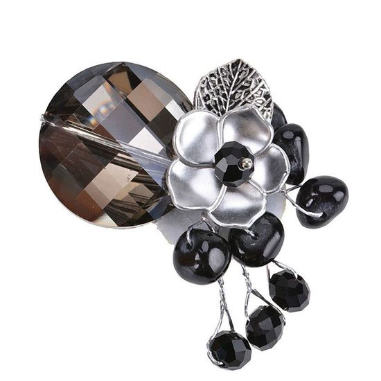 Silver-tone Flower with Black Beads 