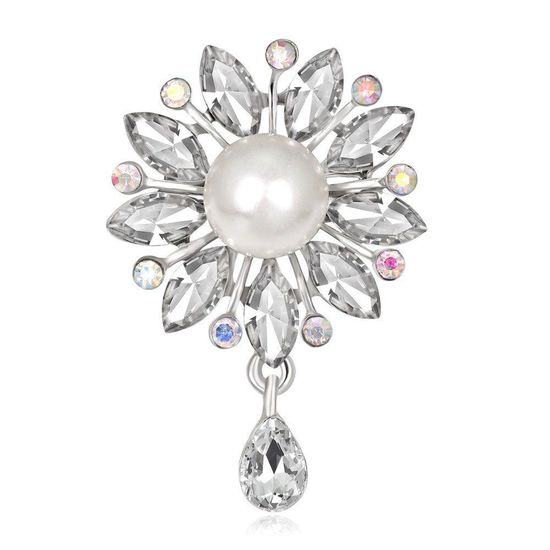 Crystal Flower with Simulated Pearl and Teardrop 